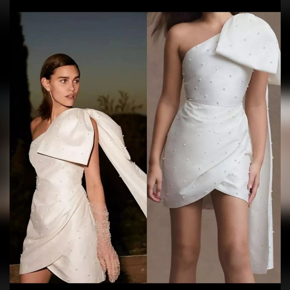 Sachin + Babi White One-Shoulder Pearl-Embellished Mini Dress